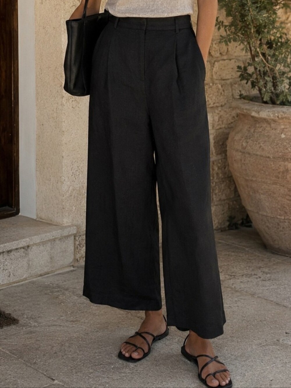 J.Crew 100% Linen Cropped Essential Wide Leg Pants 6P Minimalist Coastal Summer